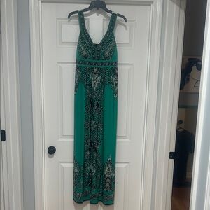 INC International Concepts Teal Green Beaded V-Neck Maxi Dress